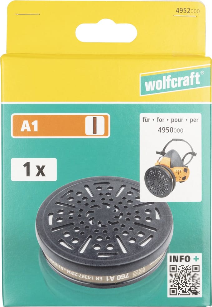 wolfcraft - Halfgelaatsmasker verwisselbaar luchtfilter A1 - Filter - Gasmasker - 4952000