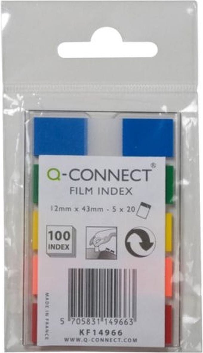Q-CONNECT index mini | ft 12 | 5 x 45 mm | 5 x 20 tabs | geassorteerde kleuren