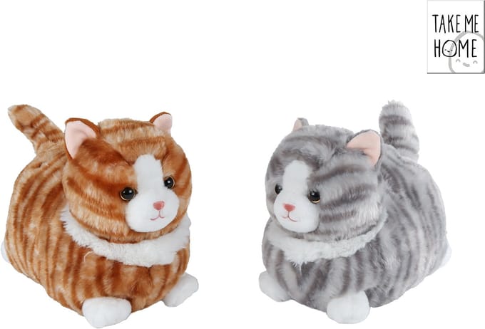 Poes pluche knuffel liggend 25cm zacht speelgoed kat.