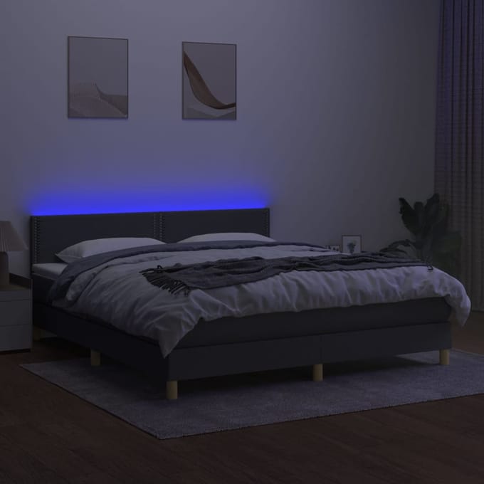 vidaXL - Boxspring - met - matras - en - LED - stof - donkergrijs - 180x200 - cm