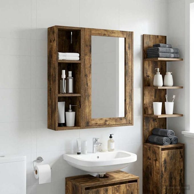 vidaXL - Badkamer - wandkast - Gerookte - Eik - 20 - x - 14 - x - 70 - cm