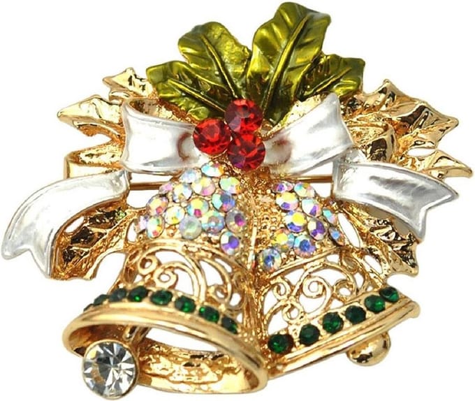 Kerst broche Dames - Gouden kerstbellen met strass - Bling Bling sieraad voor kerst