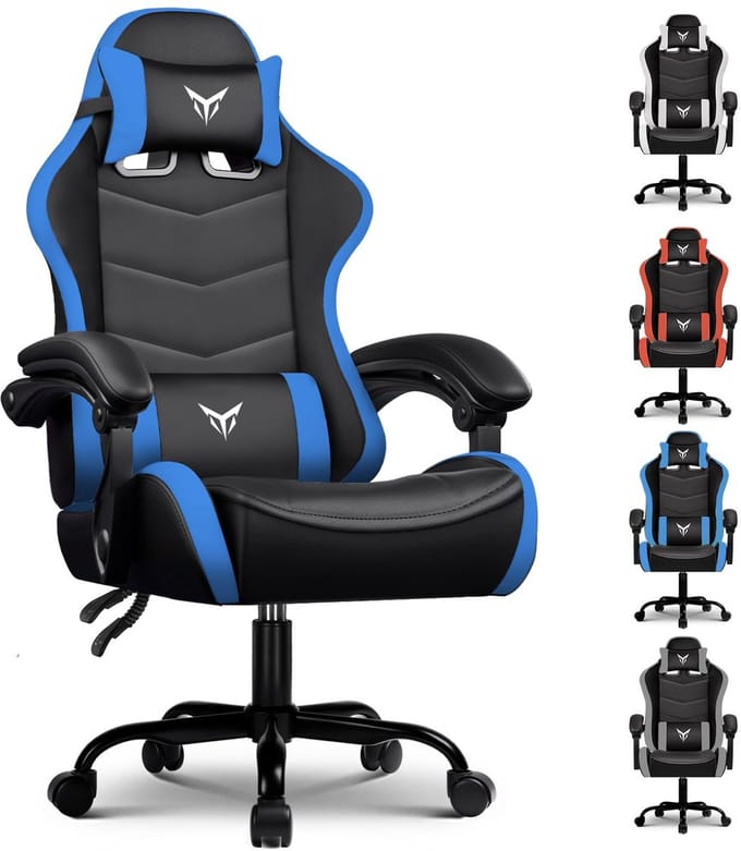 GTPLAYER - Gaming Stoel - Met Verstelbare Hoofdsteun en Lendensteun - Blauw