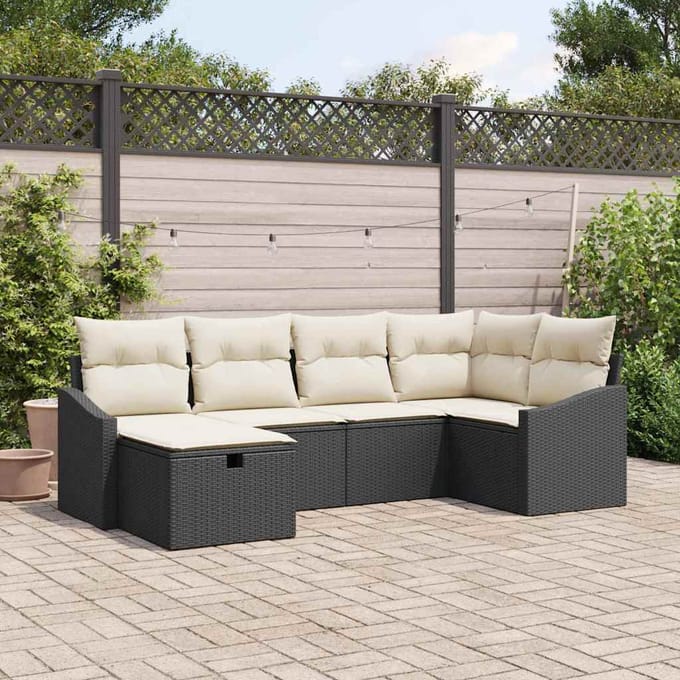 vidaXL Bankstel met kussen 7 pcs poly rattan