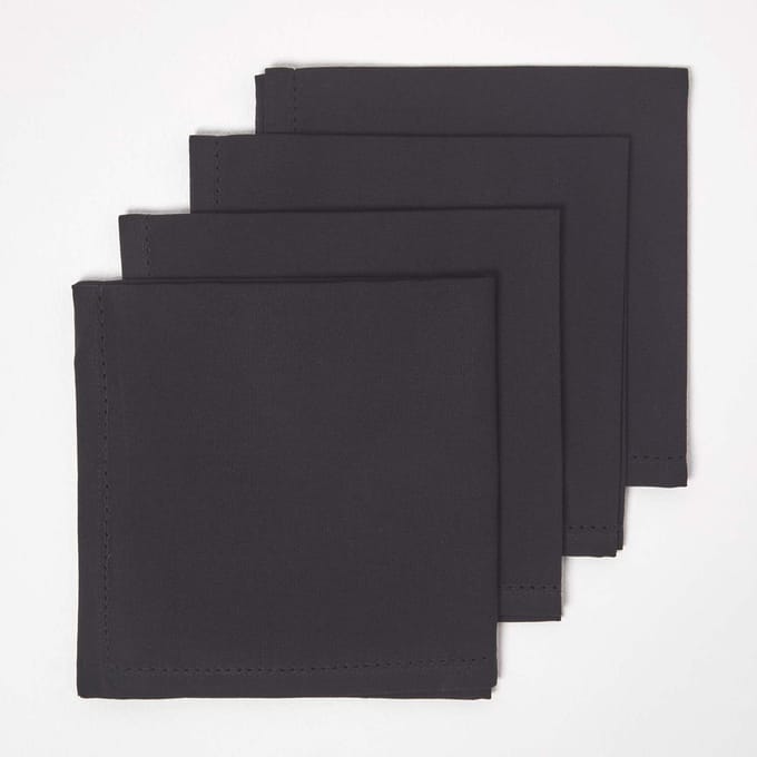 Homescapes katoenen stoffen servetten, set van 4, zwart