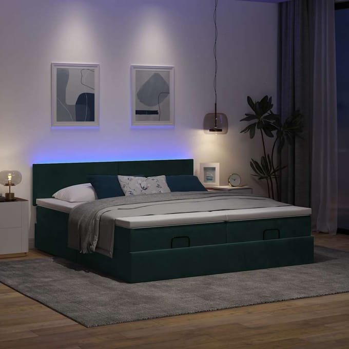 vidaXL - Ottoman - bed - met - matrassen - en - LED's - 160x200cm - fluweel
