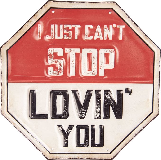 Clayre & Eef Tekstbord 30x30 cm Rood Wit Ijzer Achthoek Lovin You Wandbord