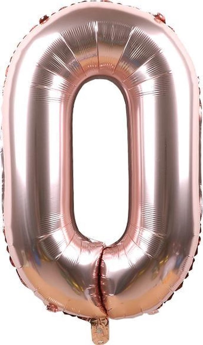 New Age Devi - Cijferballon 0 - Rose-goud - 16 inch 40cm