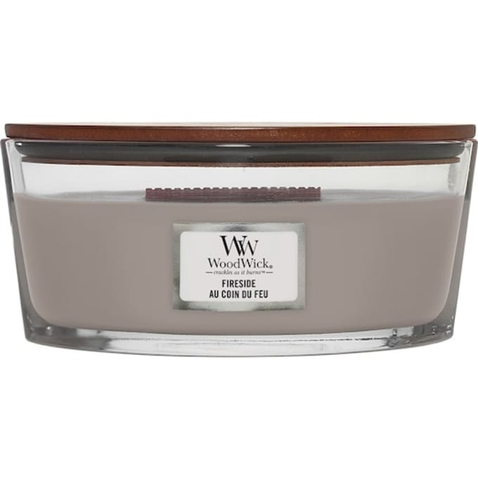 WoodWick Geurkaars met houten deksel - Open haard