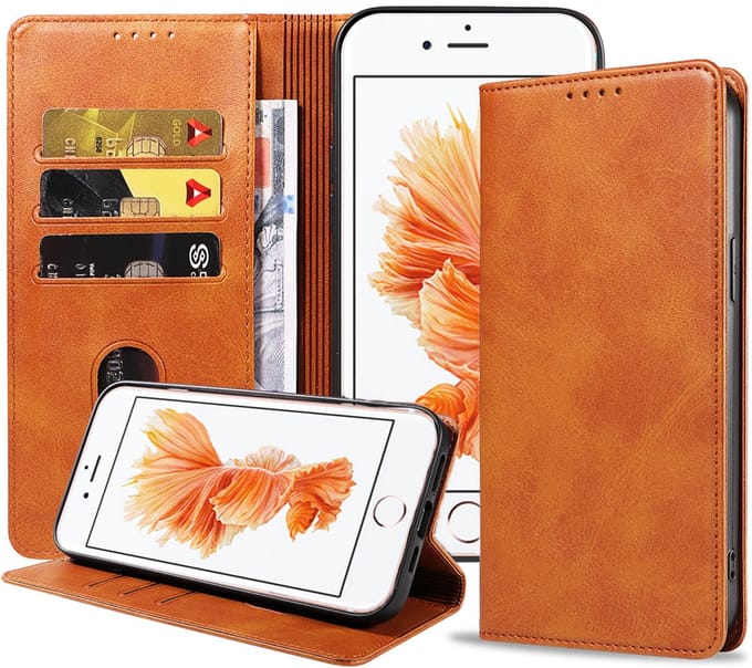 Smartphonica iPhone 6/6s leren hoesje met magnetische sluiting - Bruin geschikt voor iPhone 6/6s