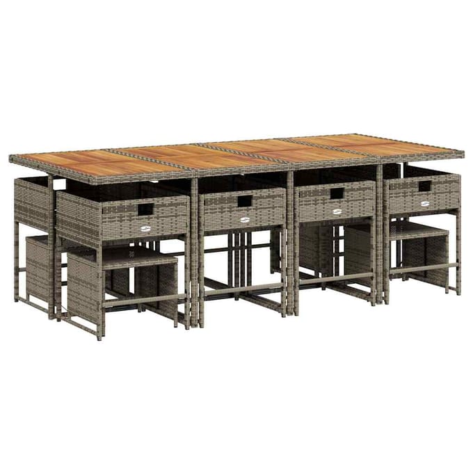 vidaXL - 13-delige - Tuinset - met - kussens - poly - rattan - grijs