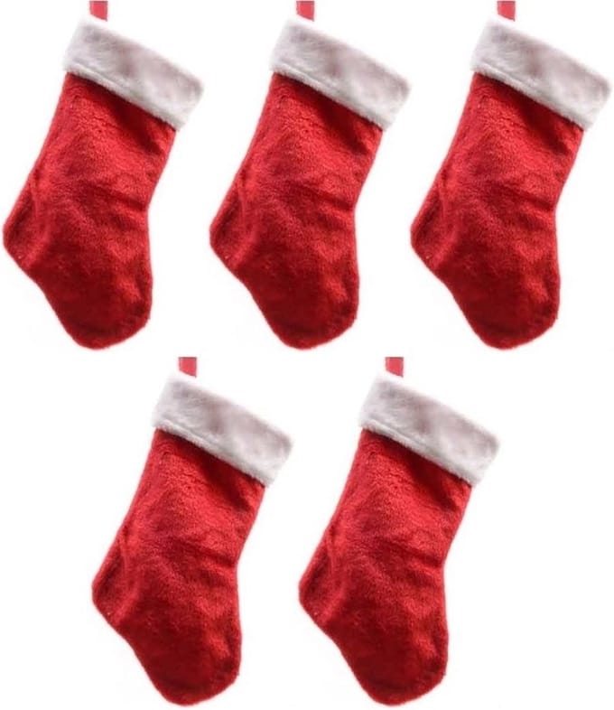 Decoris Kerstsok - 5x - rood/wit - 40 cm - pluche - kerstversiering sokken