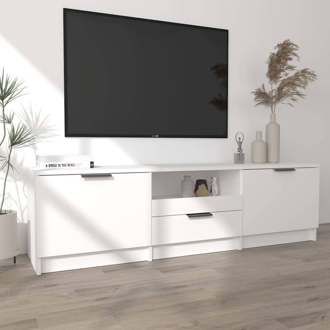 vidaXL - Tv-meubel - wit - 140x35x40 - cm - bewerkt - hout