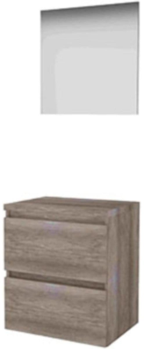 Basic-Line Basic 46 Badkamermeubelset - 60 x 46 cm - Greeploos - 2 Lades - Wastafelblad - Spiegel - Scotch Oak