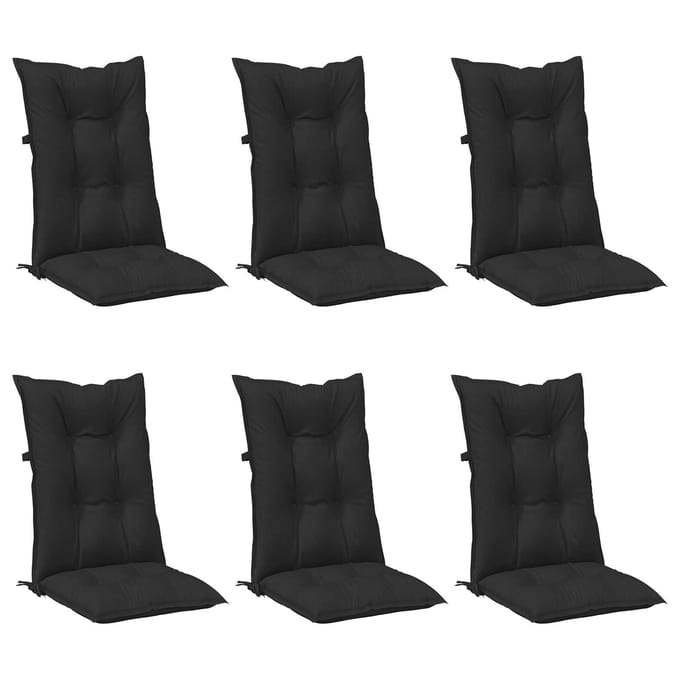 vidaXL - Set - Hoge - Rug - Stoelkussens - 6 - st - Polyester - Melange - Zwart