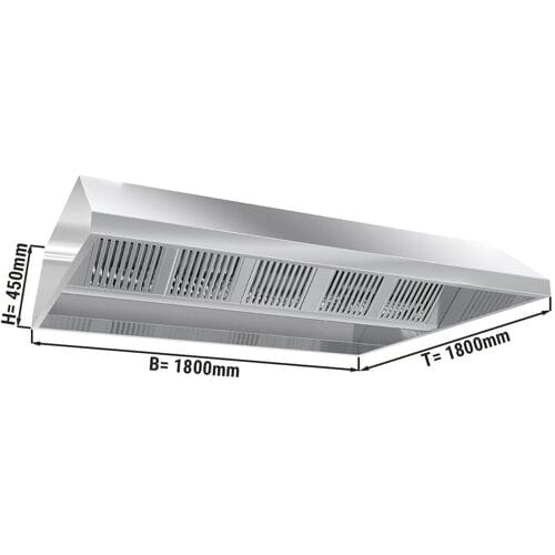 GGM Gastro Deckenhaube - 1800mm - mit Filter & Lampe Zilver