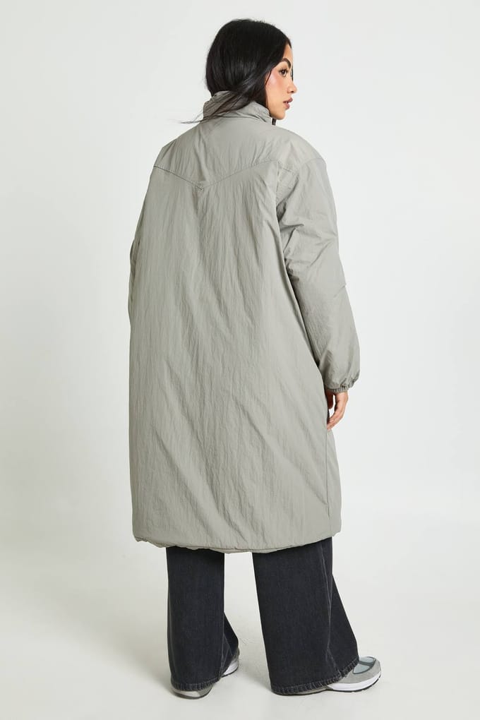 boohoo Dames Maxi Puffer met toggles | Grey | Maat: 8