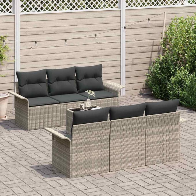 vidaXL - Tuinbank - Set - 7 - st - Lichtgrijs - en - Donkergrijs - poly - rattan