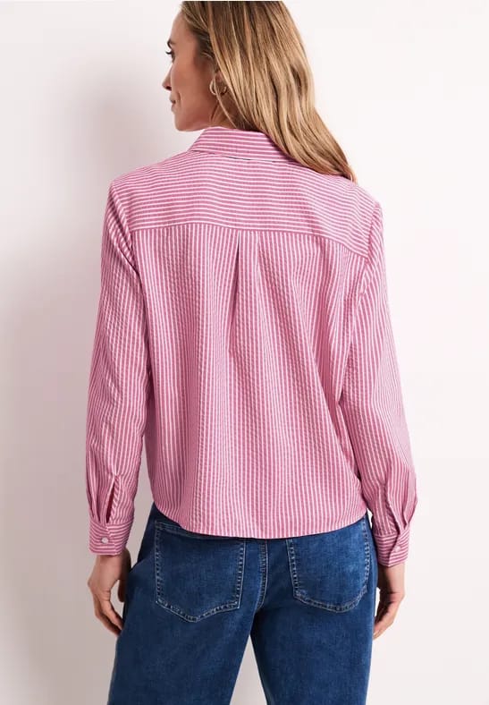 Seersucker blouse met lange mouwen