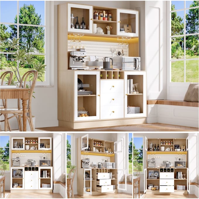 Keukenkast - Smart LED + Wijnrek + Anti-Kantel + Verstelbare Planken - Multifunctioneel - MDF - Wit
