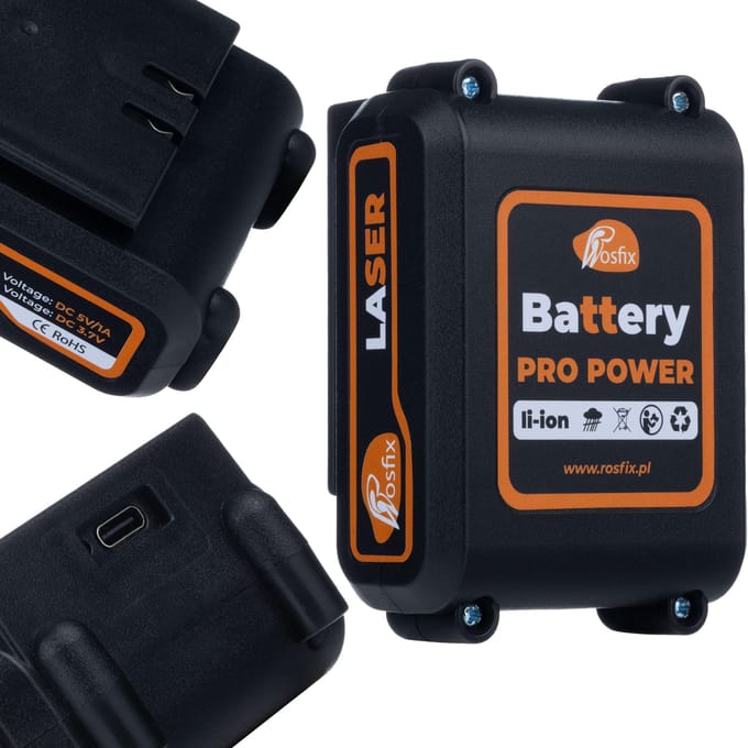 Rosfix Accu Pro Power 3600 mAh - Li-Ion Accu - 3,7V 5V/1A USB-C - Voor Kruislijnlaser CE RoHS