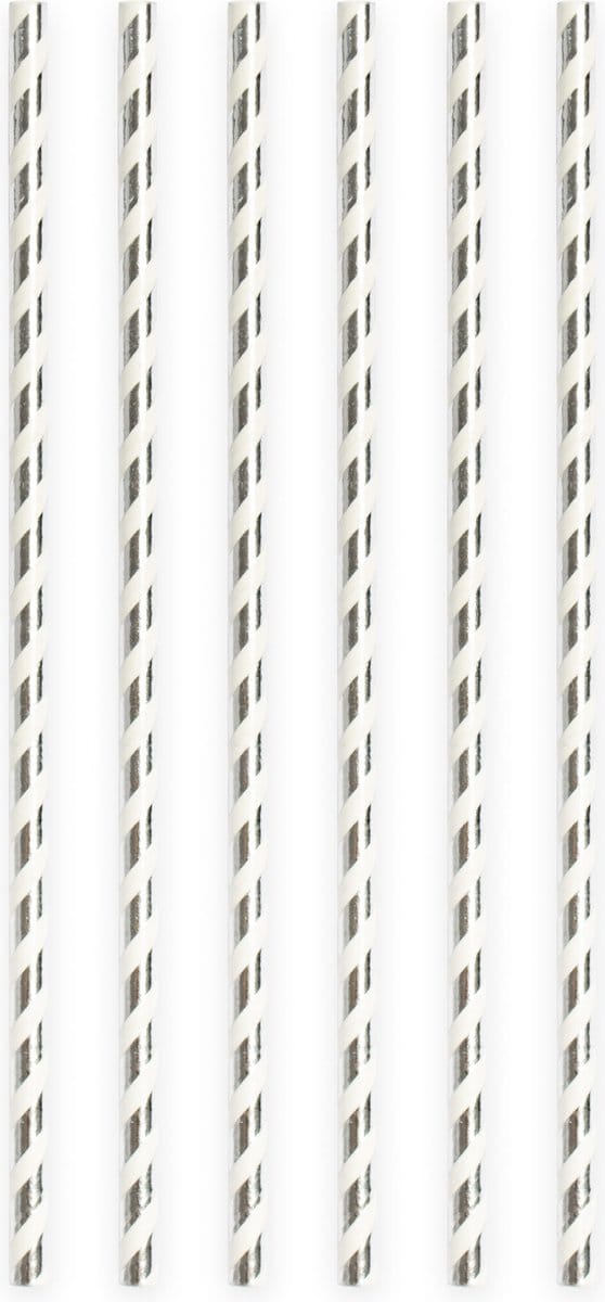 20 Papieren rietjes Zilver - 6mm x 197mm