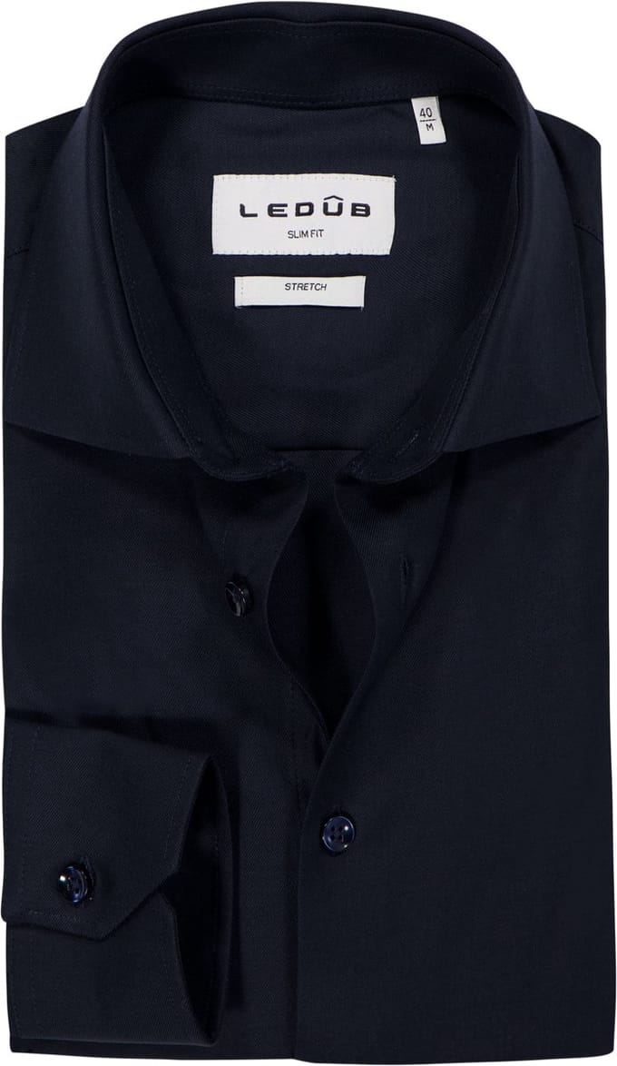 Ledub slim fit overhemd - popeline - donkerblauw - Strijkvriendelijk - Boordmaat: 39