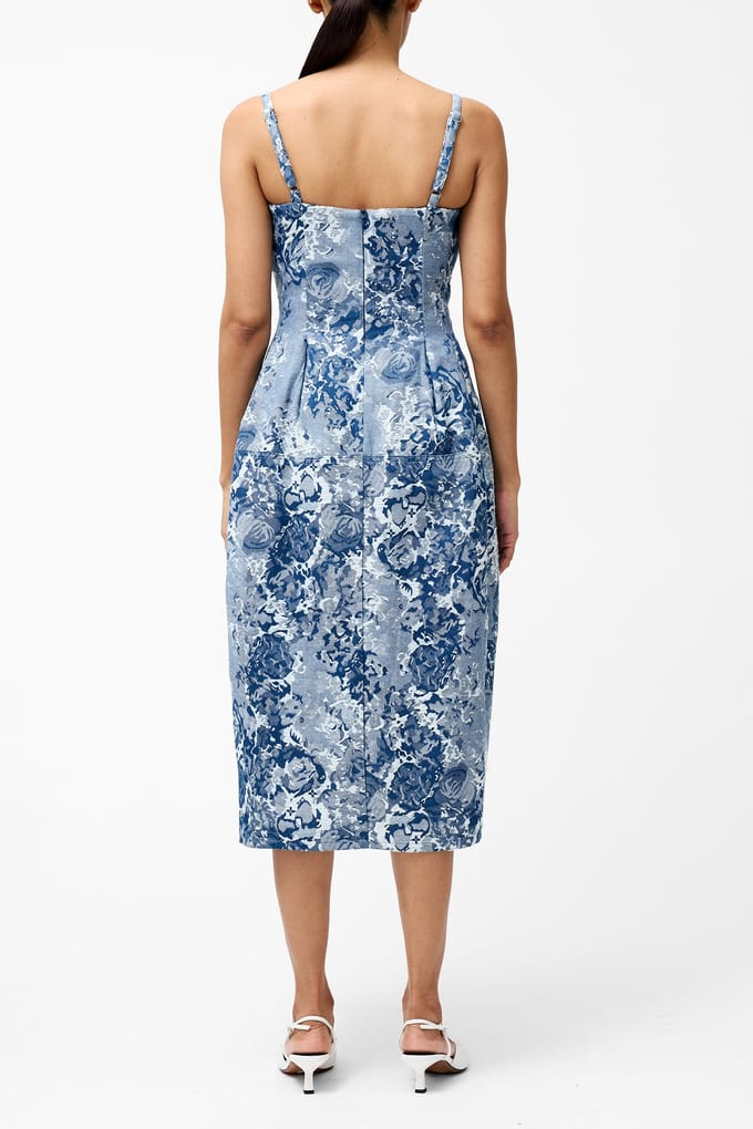 French Connection Charlotte Jacquard Denim Light Wash Größe: 8 | Midikleider Outlet | Damen | Blau