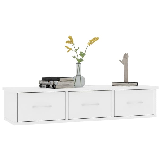 vidaXL - Wandschap - met - lades - 88x26x18,5 - cm - bewerkt - hout - wit