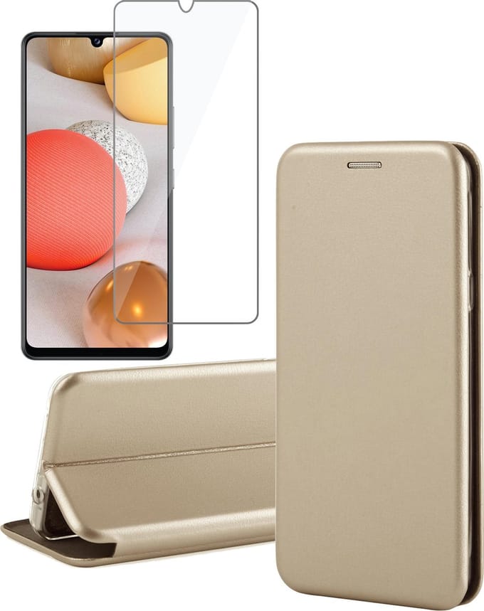 Hoesje geschikt voor Samsung A42 en Screenprotector - Book Case Slim Wallet Goud + Screen Protector Glas