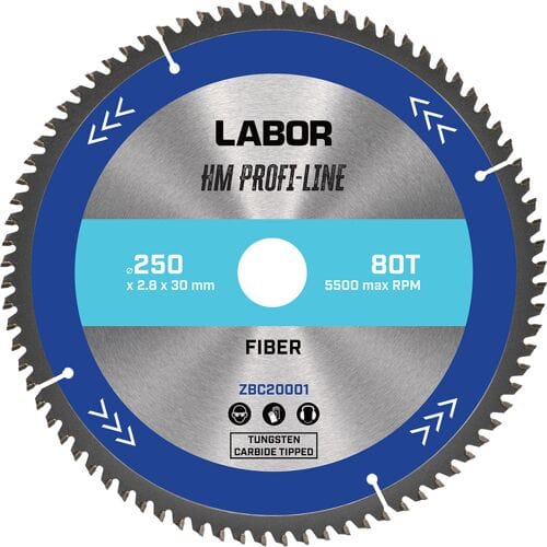 Labor HM cirkelzaagblad glasvezel 250x30x2,8mm 80T