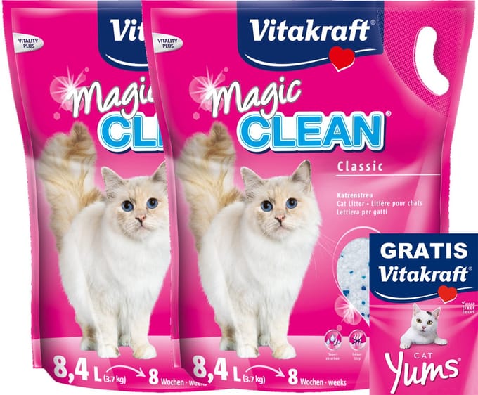 Magic Clean Kattenbakvulling 2 x 8,4 l met GRATIS zakje Cat yums