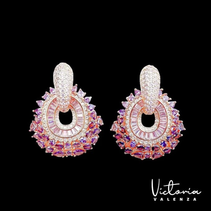 Victoria Valenza oorbellen - Saint - Tropez Messing - Roze Steen - Rosegoud
