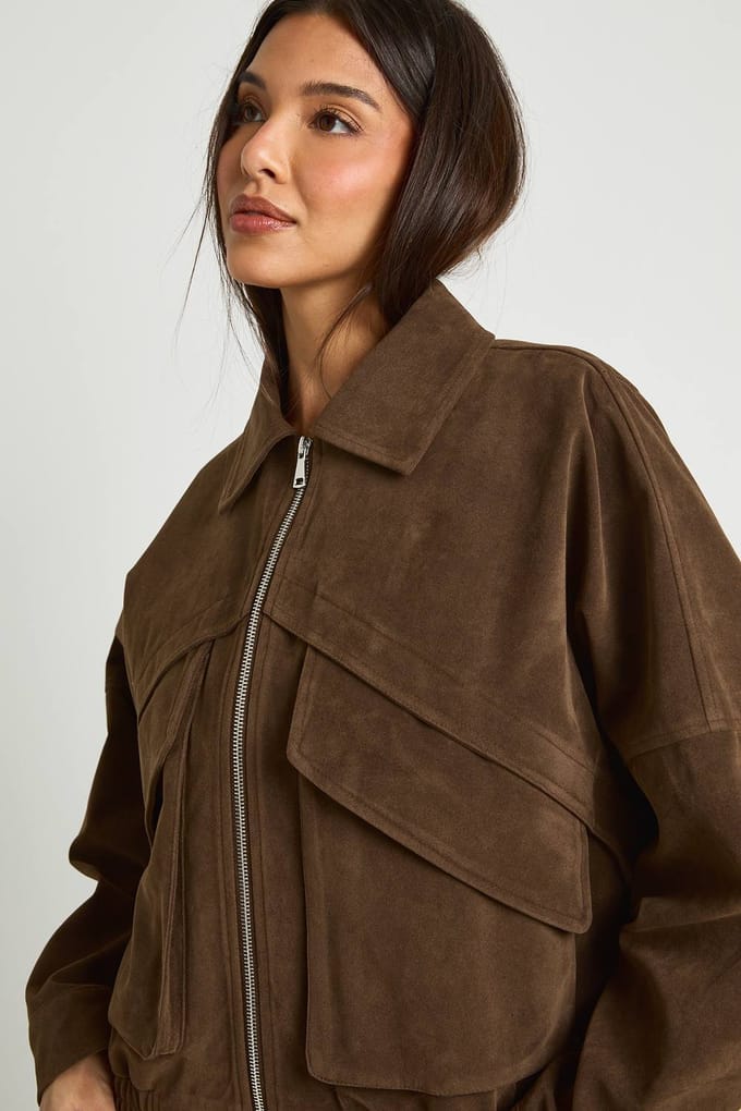 boohoo Dames Oversized Nep Suede Jas | Chocoladebruin | Maat: 36