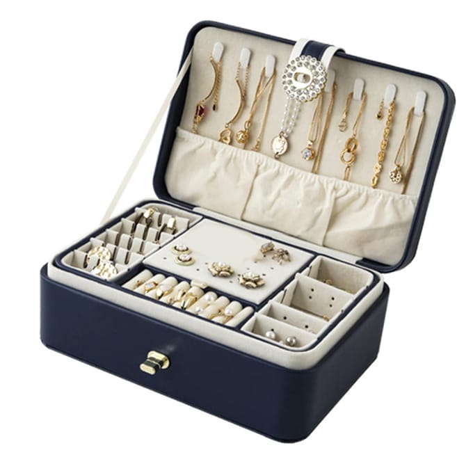Draagbare Sieraden Opbergdoos Display Multi Vakken PU Sieradenhouder voor Ketting Ring beige