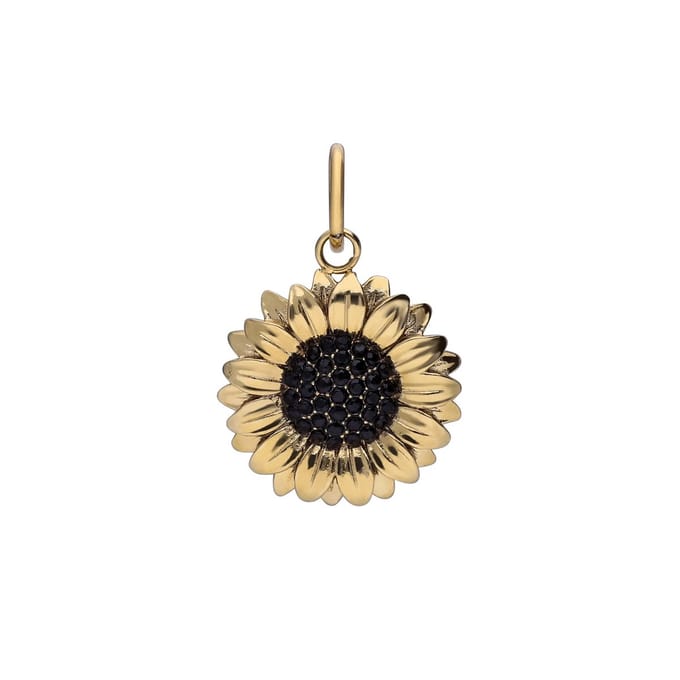Lucardi - Dames Stalen goldplated bedel zonnebloem - Hanger - Staal - Goudkleurig