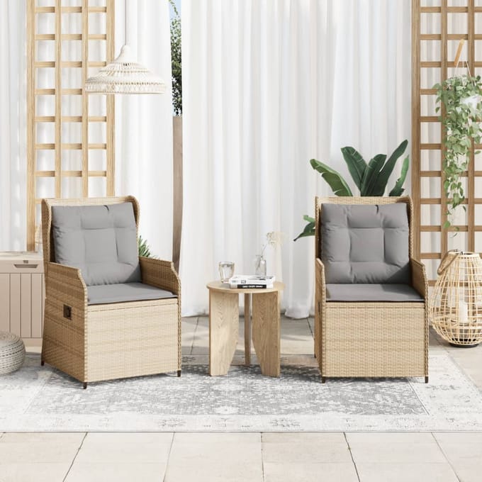 vidaXL - Tuinstoelen - 2 - st - verstelbaar - met - kussens - poly - rattan - beige