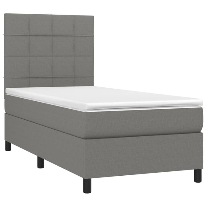 vidaXL - Boxspring - met - matras - en - LED - stof - donkergrijs - 100x200 - cm
