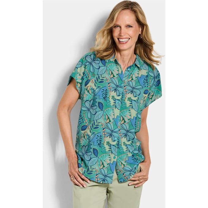 Viscose blouse met knoopsluiting - salie / gedess. - Gr. 21 van Goldner Fashion