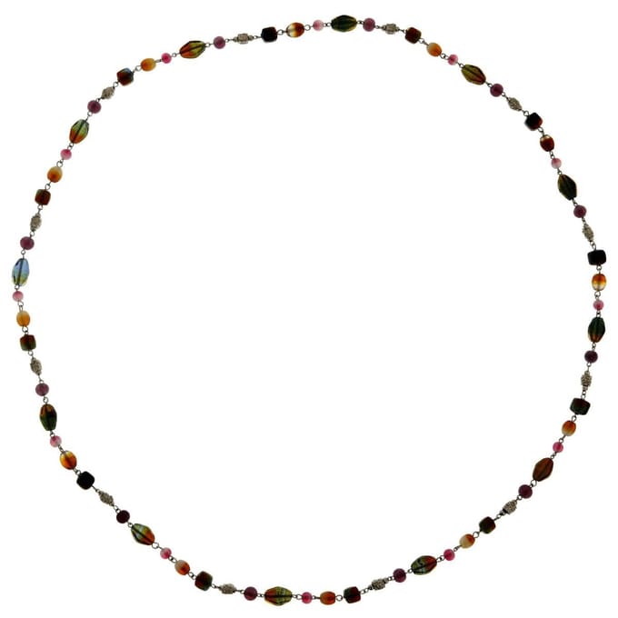 Behave - Lange ketting met bruine en paarse glaskralen