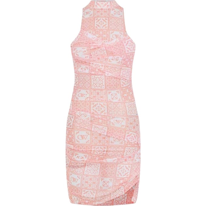 Off White Dames Tulle Hoge Hals Jurk (Roze/Wit)