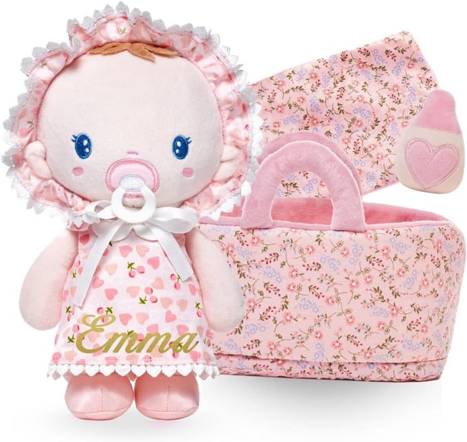 Zachte Pluche Babypop Set met Wieg, Deken en Fles voor Peuters