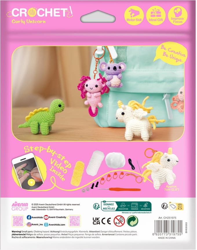 AVENIR Leren Haken - Curly Unicorn - 6X6,5Cm - Sleutelhanger - 8 Jaar