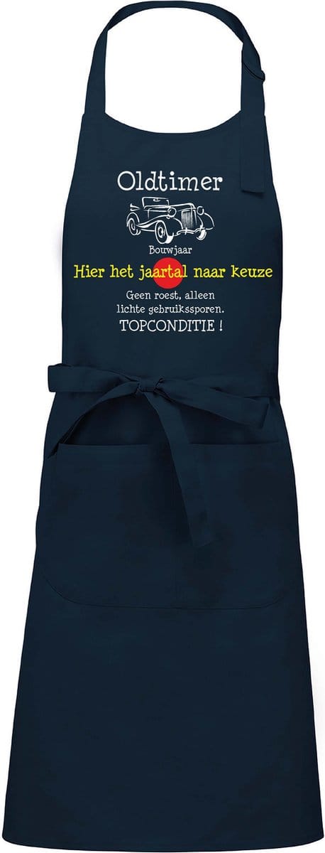 Keukenschort - BBQ schort - Oldtimer - Jaartal naar keuze - navy blue