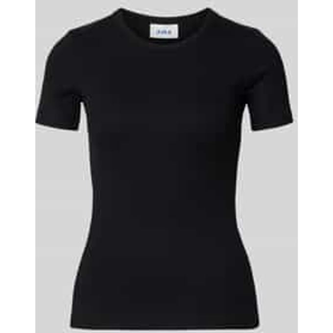 T-shirt met geribbelde ronde hals Model 'FRANKIE'