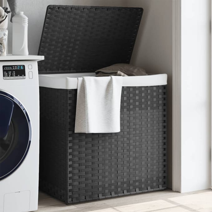 vidaXL - Wasmand - met - 2 - vakken - 53x35x57 - cm - poly - rattan - grijs
