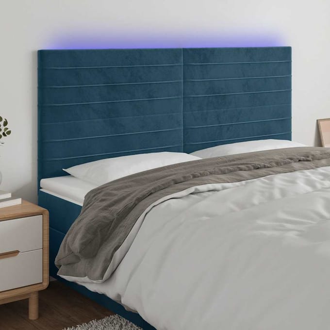 vidaXL - Hoofdbord - LED - 200x5x118/128 - cm - fluweel - donkerblauw