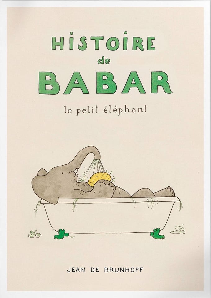 Babar Prend Son Baine (Babar de Olifant) | Poster | B2: 50 x 70 cm