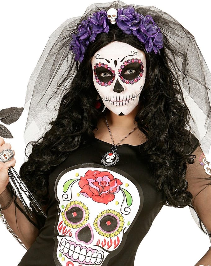 Sluier met paarse rozen voor Halloween