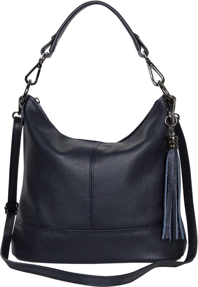 AmbraModa GLX09 - Dames handtas, schoudertas van echt leer. Donkerblauw